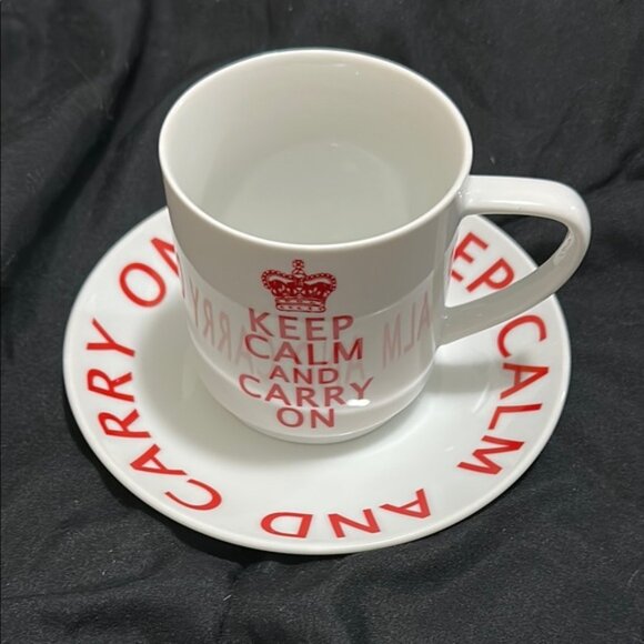 Keep Calm and Carry On Mug  Saucer Duo from different sets - Picture 4 of 5